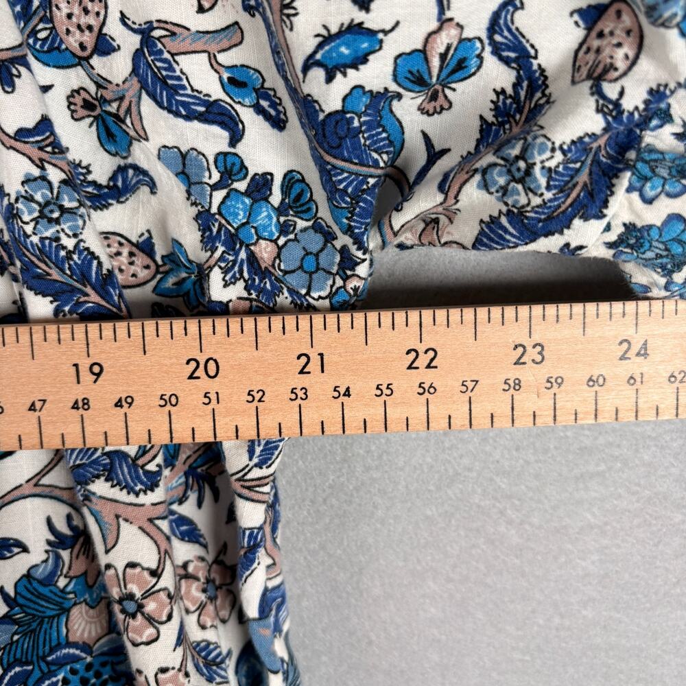 Knox Rose Women's Lg Blue Cream Floral Block Print Puff Sleeve Dress (pockets) - Picture 4 of 6